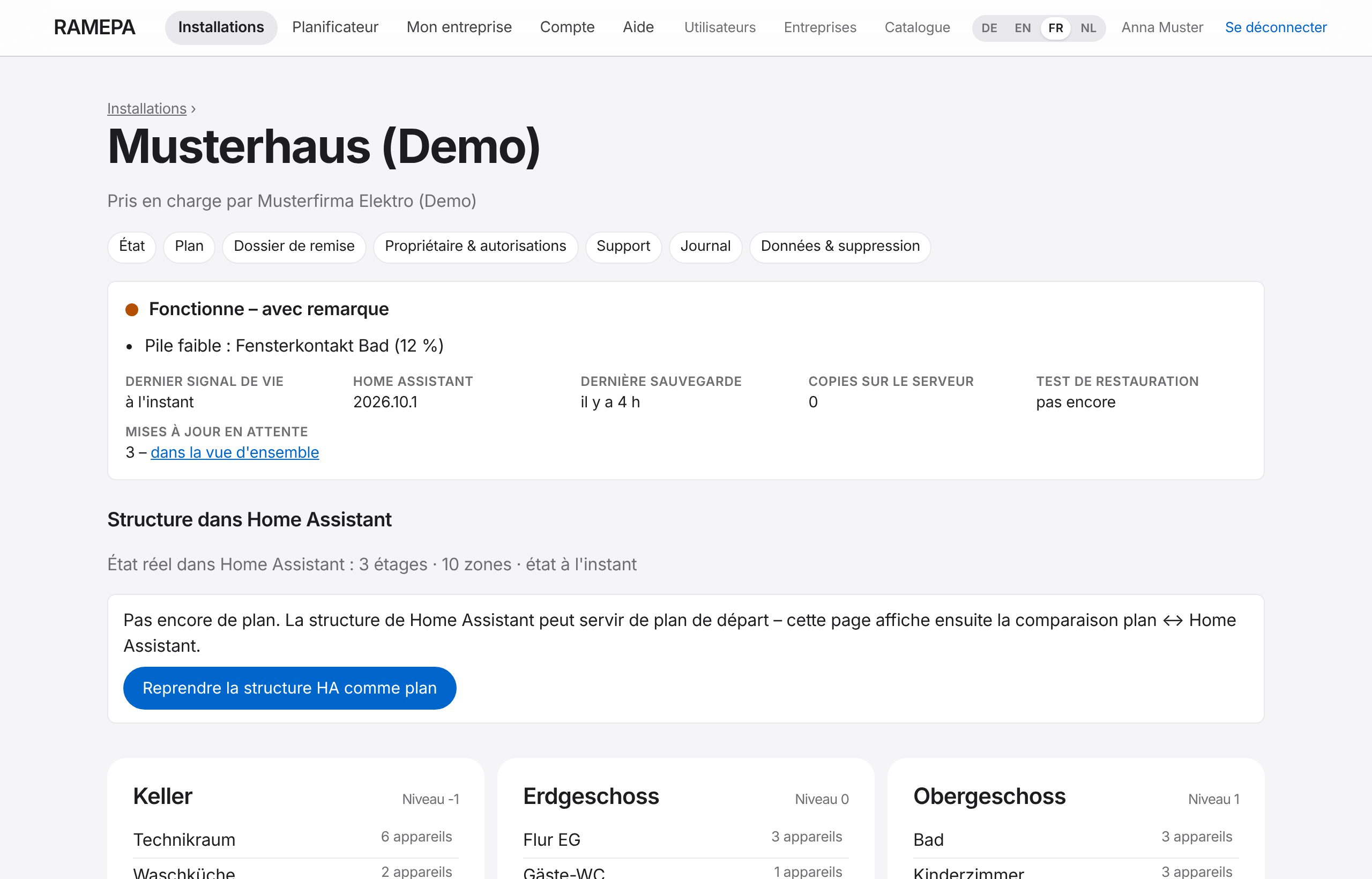 Comparaison entre le plan et Home Assistant