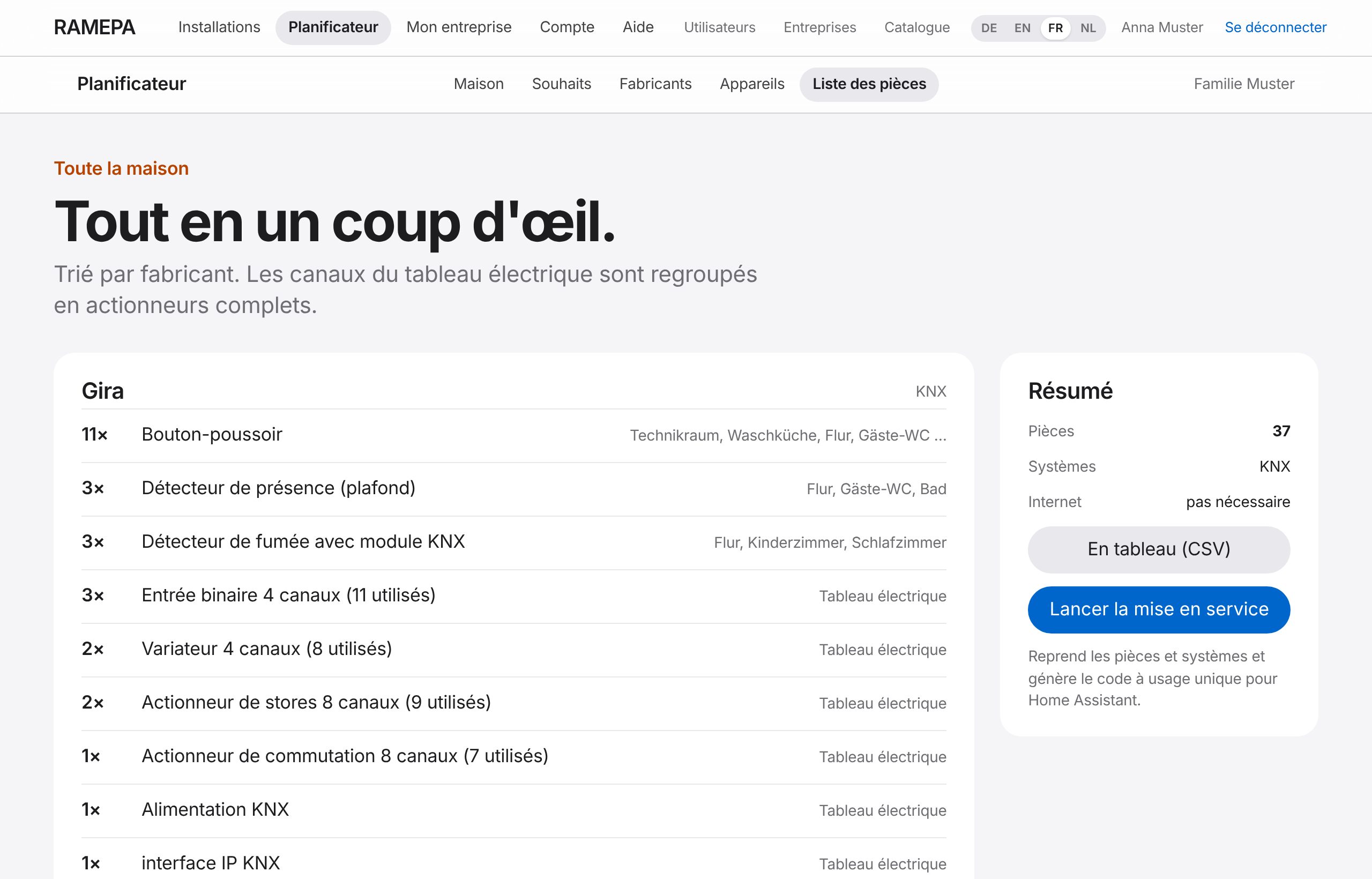 Liste du matériel par fabricant